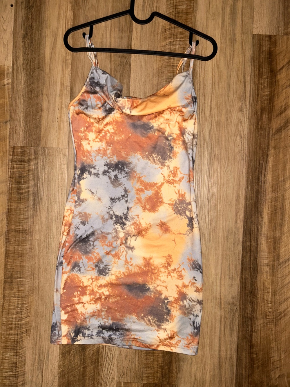 SHEIN Orange and Gray Tie-Dye Cowl Neck Camisole Dress